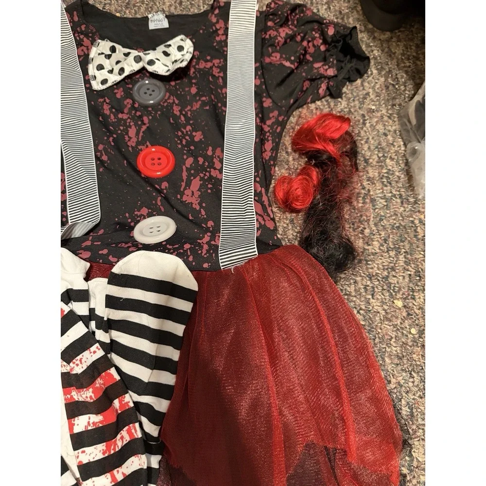 Spirit Halloween Adult Horror Clown Costume W/2 Matching Hair Clips &Tights  M-L